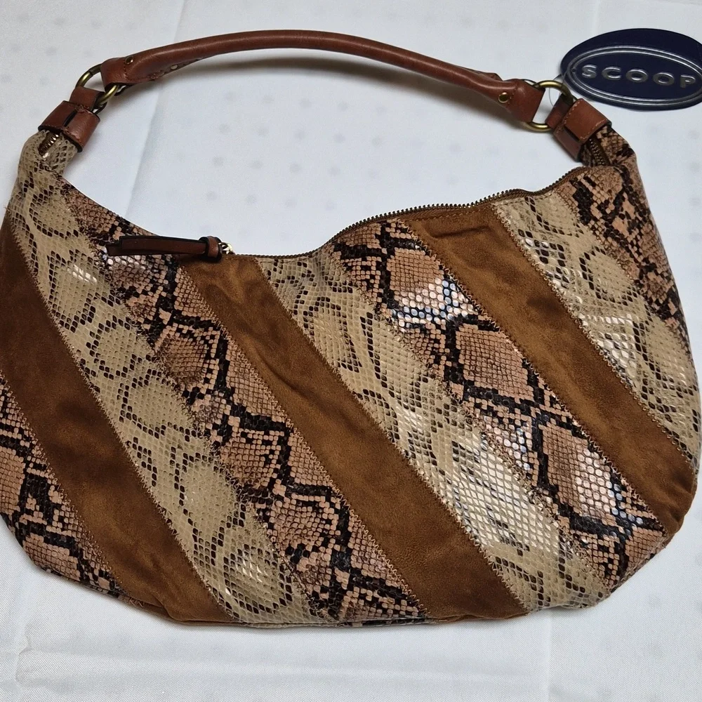 Nwt Scoop Brown and Tan Snake Print Women's Boho Bag